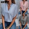 Moda Donna Casual Manica Corta Scollo a V Bluse e Camicie