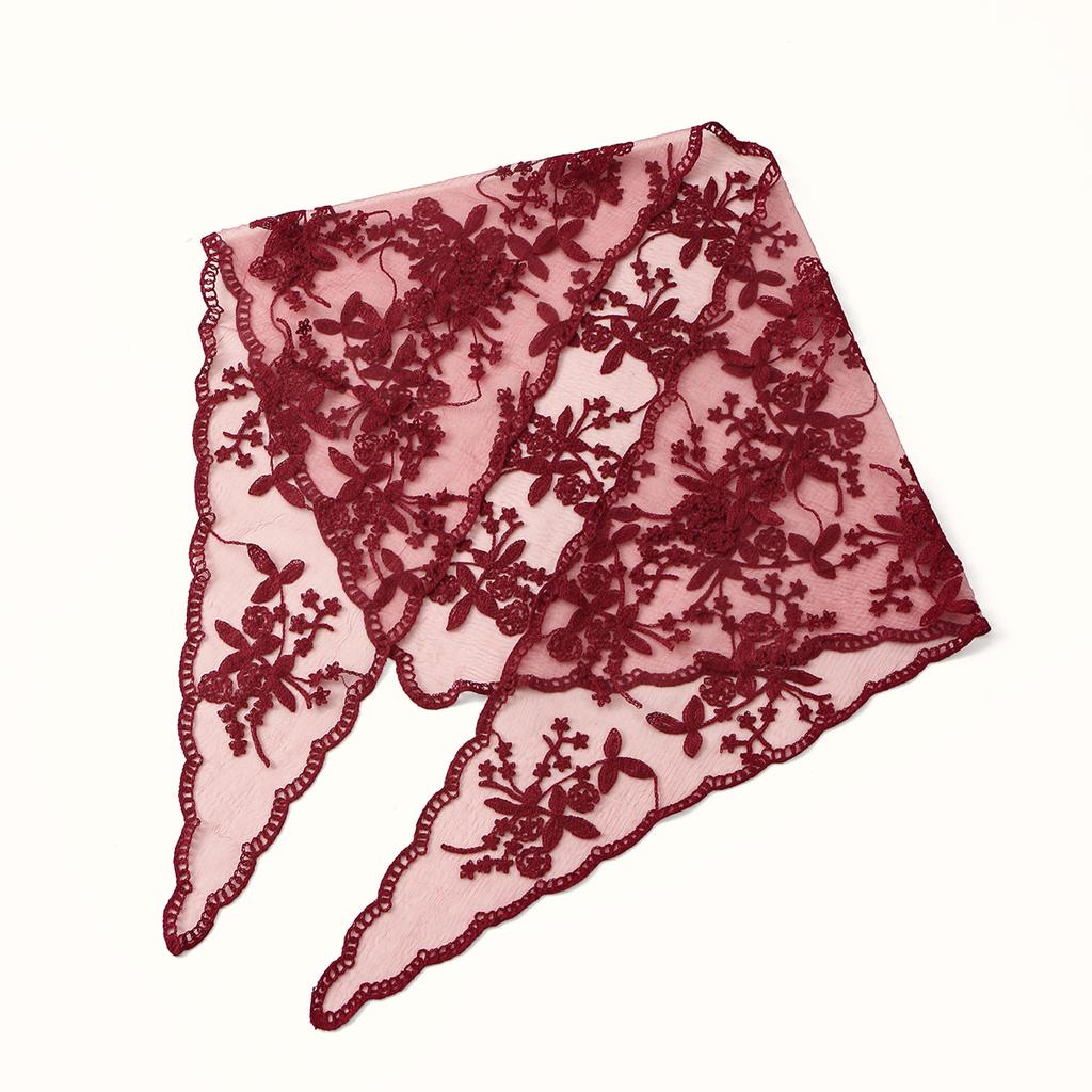 Eleganter Spitzenschal Aushöhlmuster Stickerei Foulard Bandana Einfarbig Dreieckstuch Dünne Vintage Taschentücher für Haare Frau