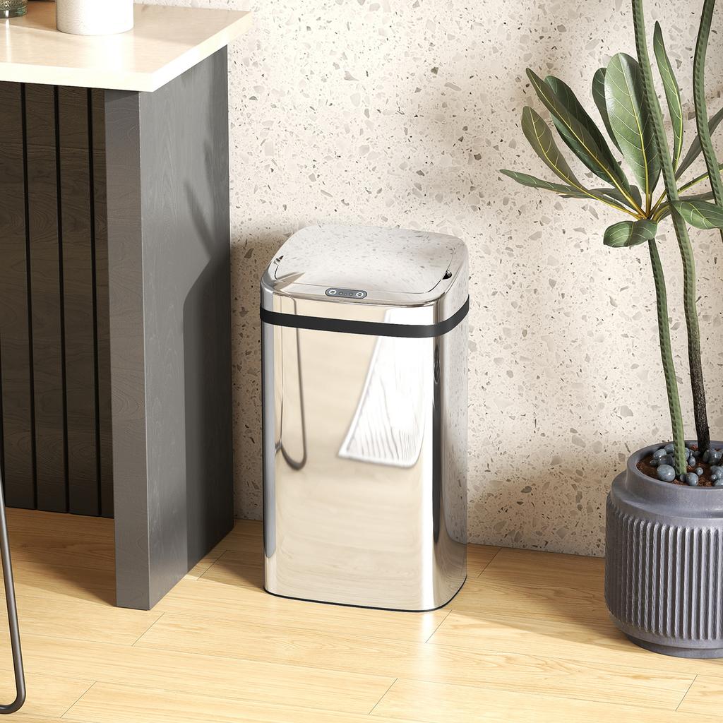 30L Trash Can with Sensor for Automatic Opening and Closing, 33x25x57.5 cm, Silver