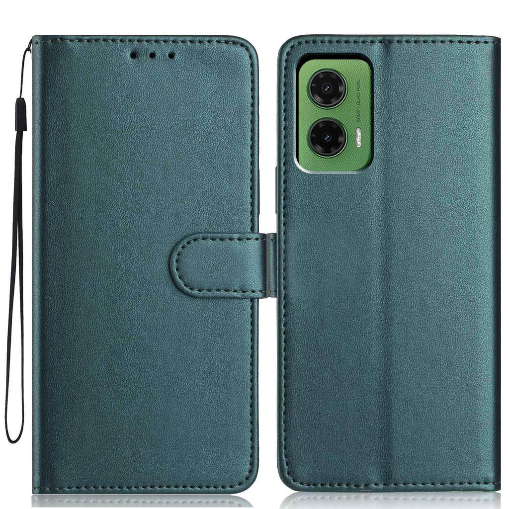 For Motorola Moto G35 5G Wallet Case with Strap/Multiple Card Slots Solid Color Leather Stand Phone Cover