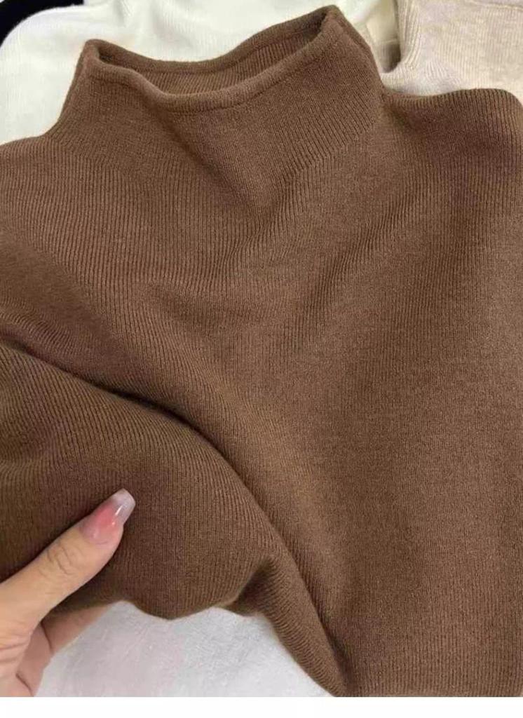2026 Autumn/Winter Women's Slim Fit Wool Knitwear Pullover - Half-High Neck Solid Color Base Layer Top