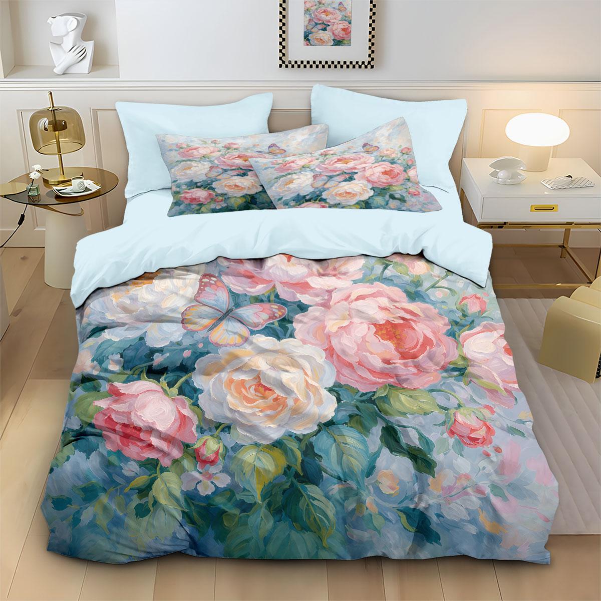 3Pcs Spring Colored Floral Print Coreless Duvet Cover Set, Multi Size Bedding Decoration, Machine Washable 135 × 200cm&set