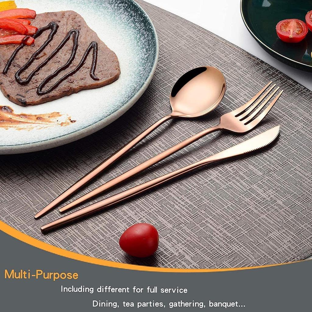 Mirror Finish Rose Gold Plated Stainless Steel Flatware Set Copper Silverware Set Rose Gold Spoon
