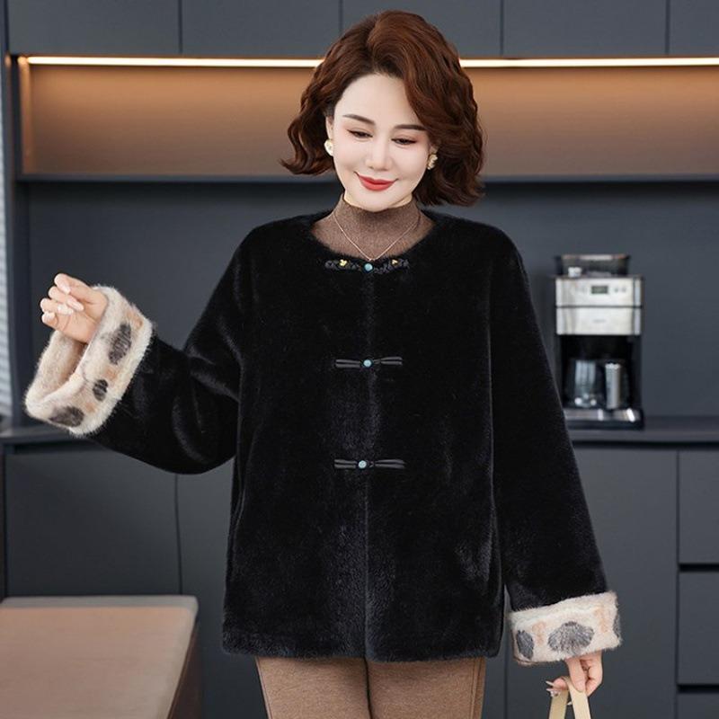 

Зимнее пальто женское одежда осень и зима меховое интегрированное пальто для пожилых 5XL [recommended 150-80kg] чёрный