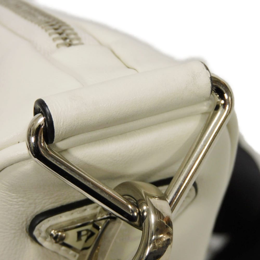 Used 11569 Triangle Leather Crossbody Bag 1BH190 2BYA F00099 7921 White RFID IC Chip Embossed Logo Bianco Unisex from