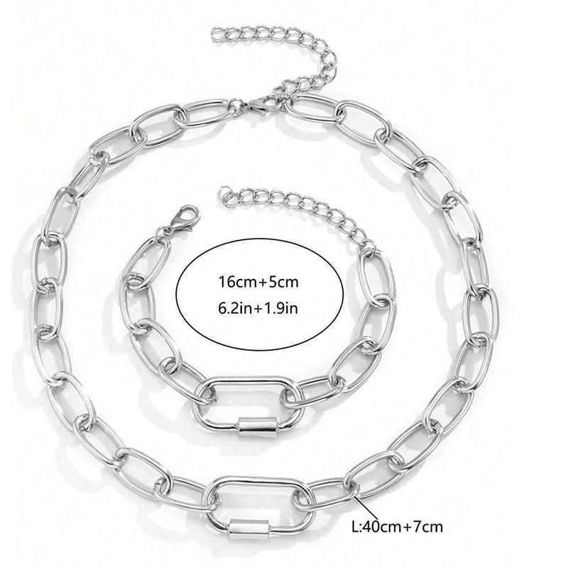 2pc Fashion Women's Jewelry Set Suitable for Daily Gatherings Metal Minimalist Buckle Trend Versatile Necklace Bracelet Set