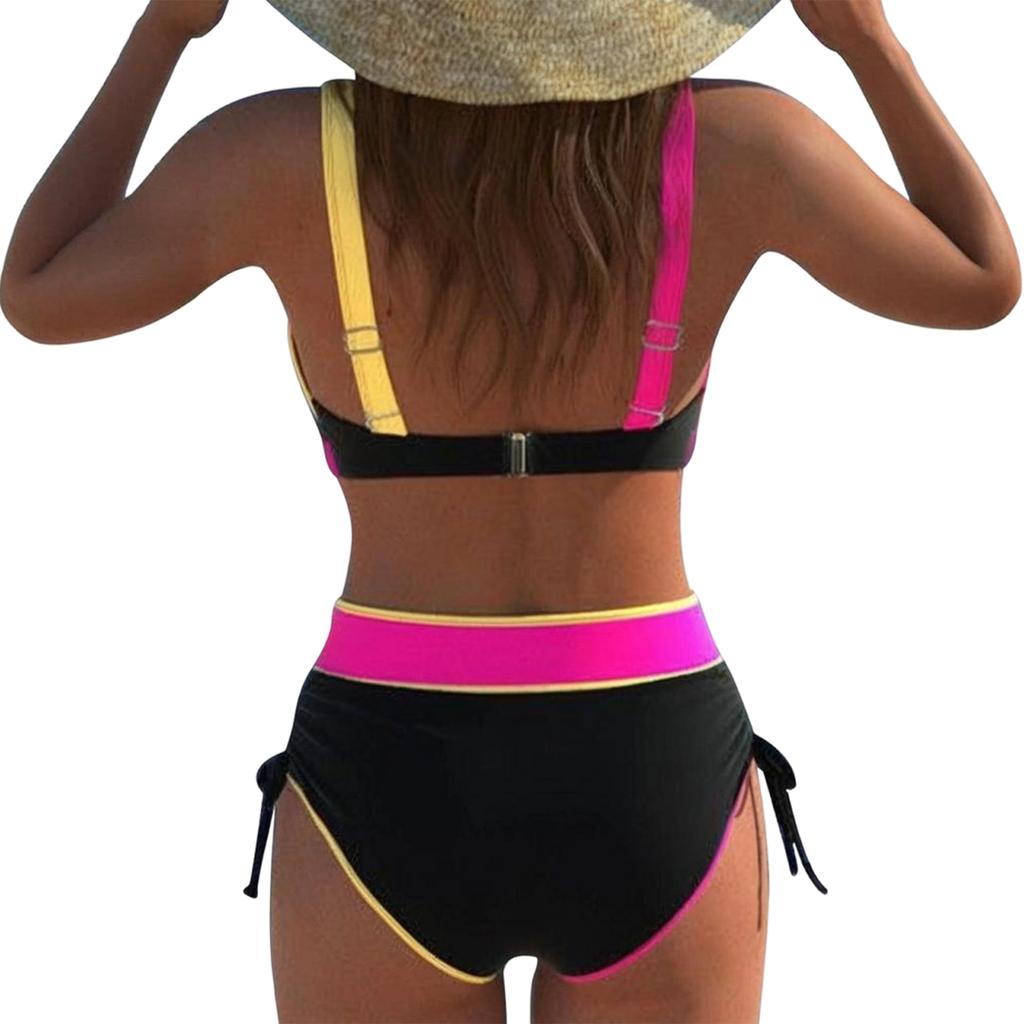 Women's High-Waisted Casual Versatile Color-Blocked Two-Piece Swimsuit