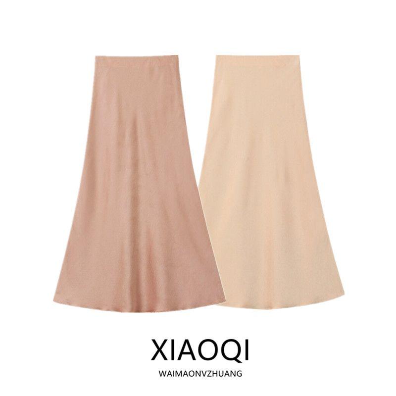 Fashion Style 2024 Summer New Arrival Women's Clothing Fashion Pure Color Silk Satin Texture Midi Skirt Skirt 8534626