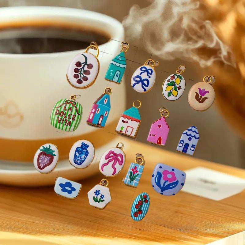 Elegant Floral House Print Pendant; Ideal for DIY Jewelry Projects, Necklace, Earring Accessories.