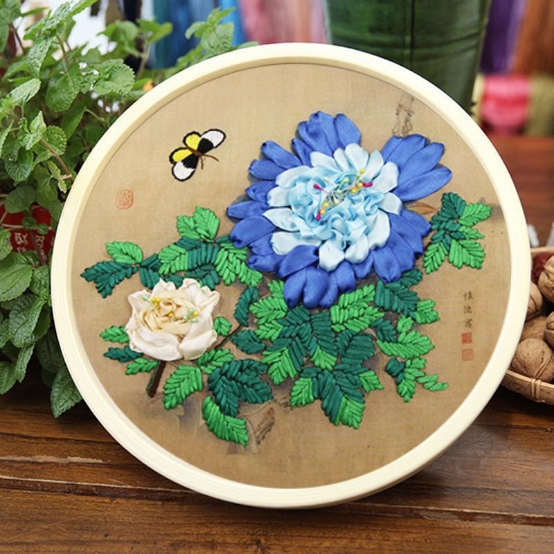 

Ribbon Embroidery Hanging Picture Material Bag Small Fresh Three-dimensional Embroidery Manual Diy Beginner Material Bag No embroidery stretc