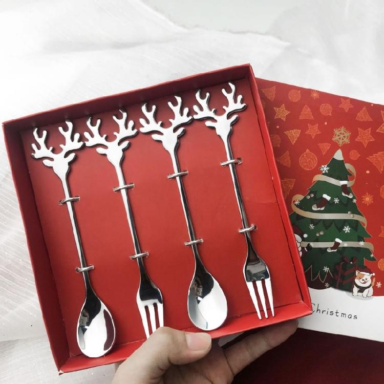 6 Pieces Cake Spoon Tasting Dessert Forks Christmas Themed 2 Colors for Party