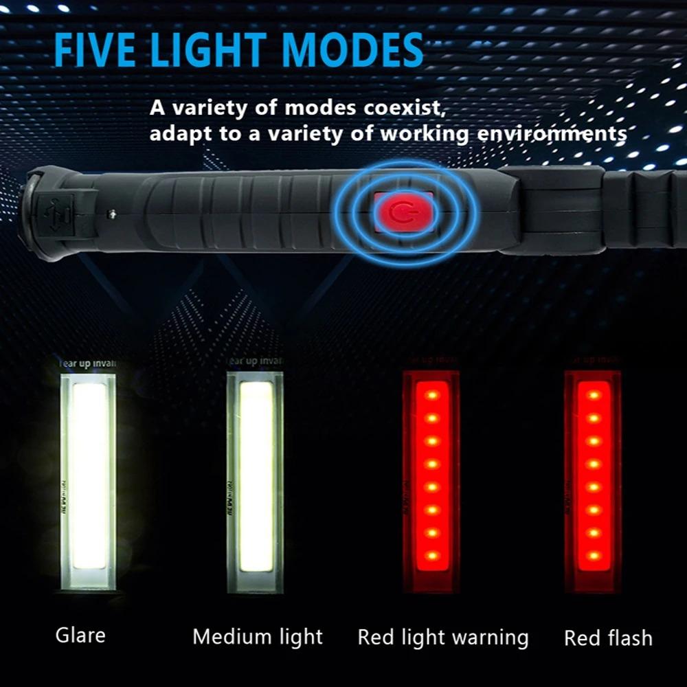 COB LED Work Light Dimmable USB Rechargeable LED Flashlight Inspection Lamp With Magnetic Hook Power Bank Outdoor Camping Torch
