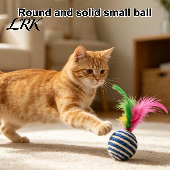 Claw Grinding Toy Cat Sisal Ball, with Feathers, Wear-Resistant Catnip Balls Sound Colorful Feather Toy, Boredom Relief Pet Play for Indoor