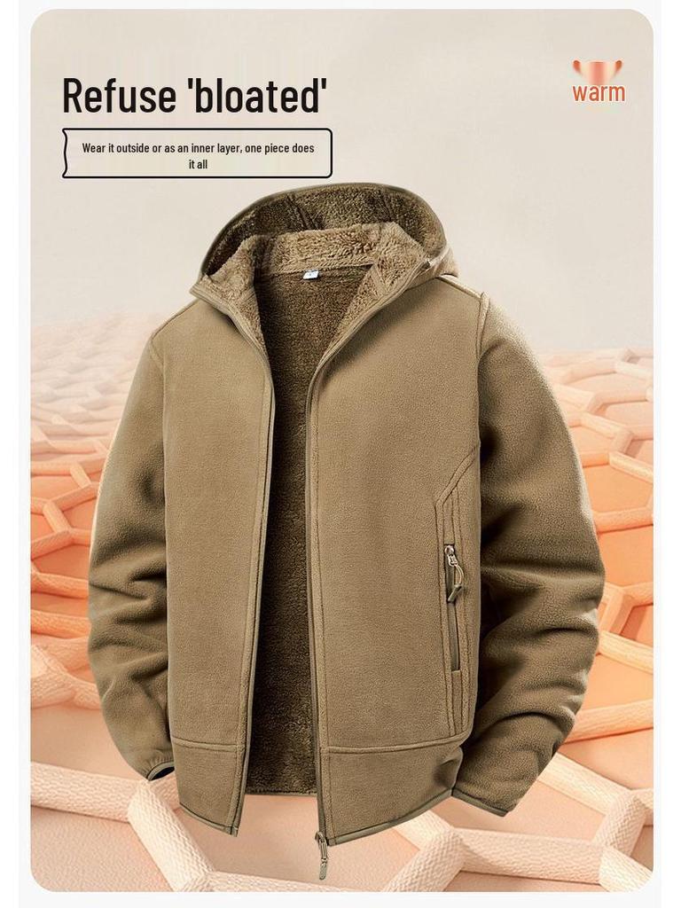 Men's Double-Sided Fleece Jacket: Extra Thick, Hooded, Casual, Fleece-Lined for Warmth - Ideal for Autumn and Winter.