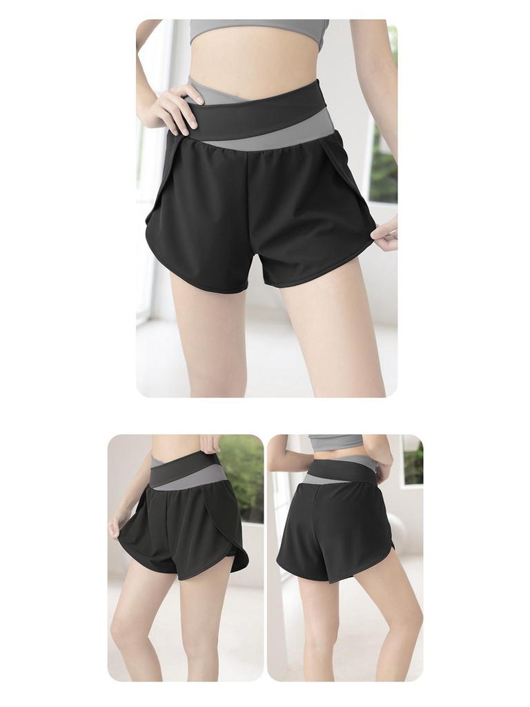 Women's Color Block Two-Piece Yoga Shorts - Nude Feel, Anti-Exposure, Quick-Dry Running Fitness Shorts