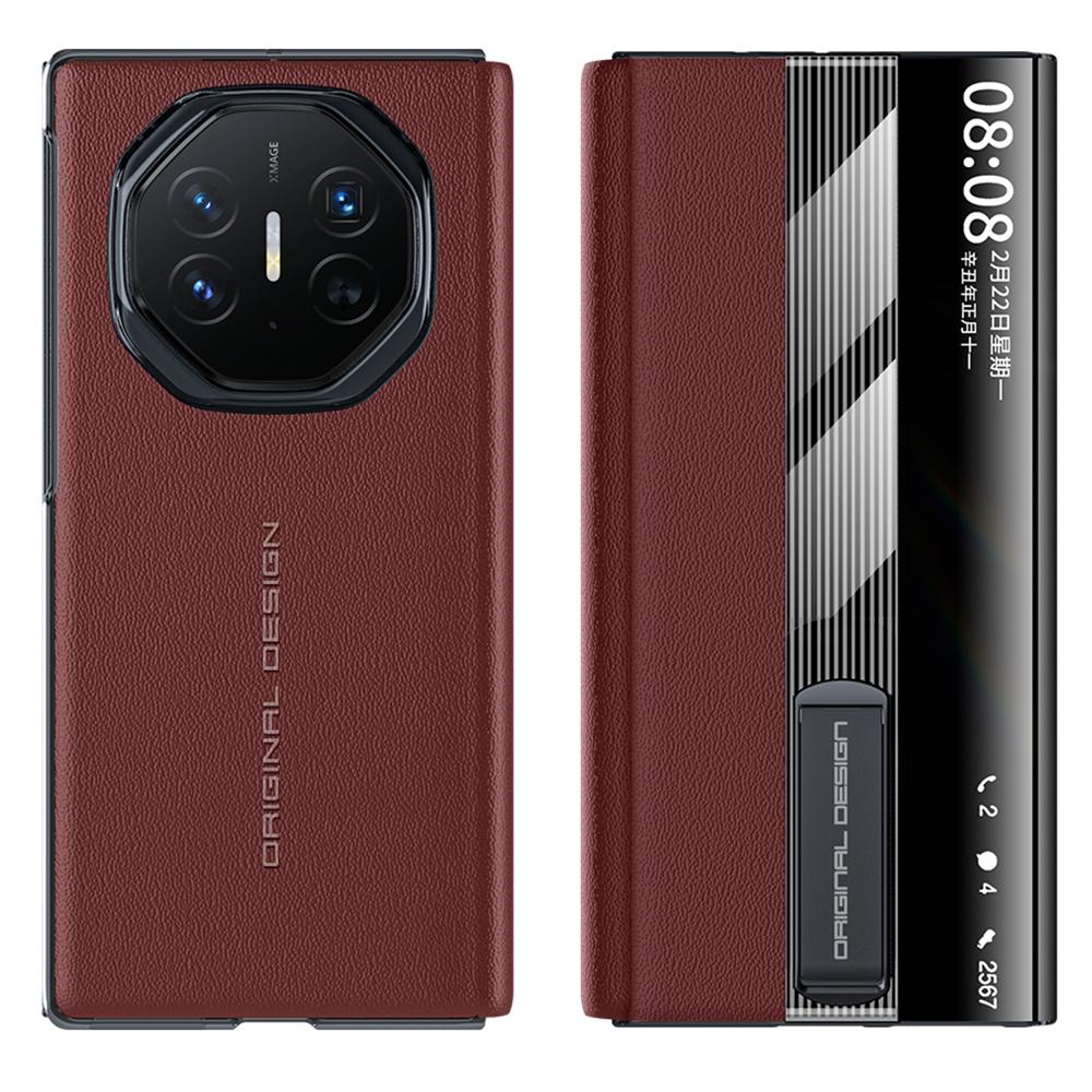 Für Huawei Mate XT Ultimate Case Ständer Sichtfenster Echtes Rindsleder+PC Handyhülle