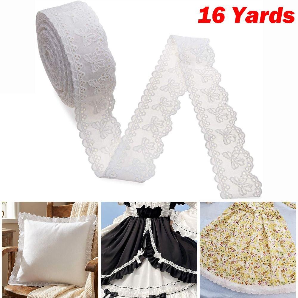Decorative Trim White Ivory Cotton Lace Trim 16 Yards Embroidery Floral Embroidery Ruffle Sewing Trim