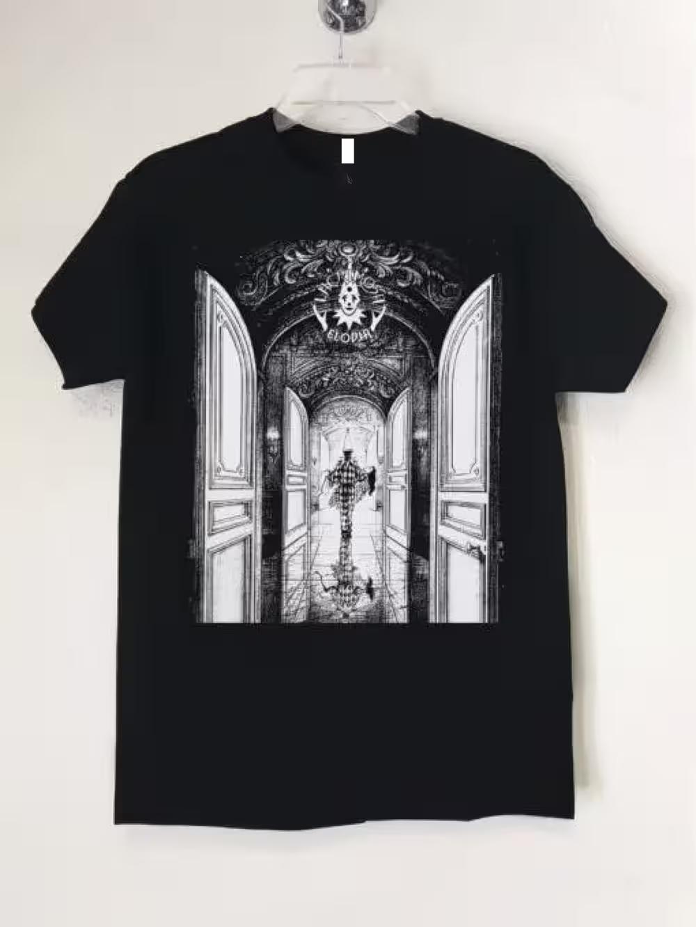 

Lacrimosa Elodia Mens Gothic Bohemian Graphic Print T-Shirt - Black & White Design Short Sleeve Round Neck Casual Top XXXXL