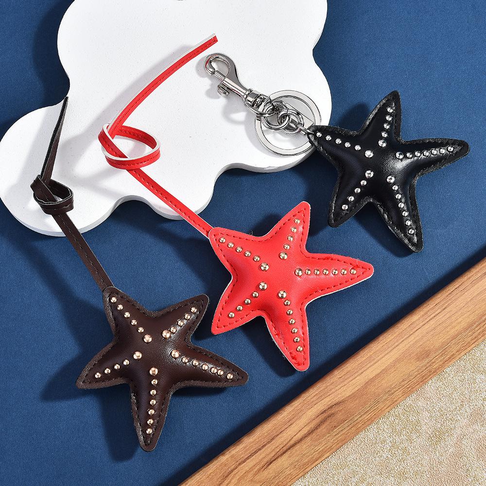 Personalized Design Rivet Five-Pointed Star Keychain Versatile Bag Pendant Hand-Woven Jewelry