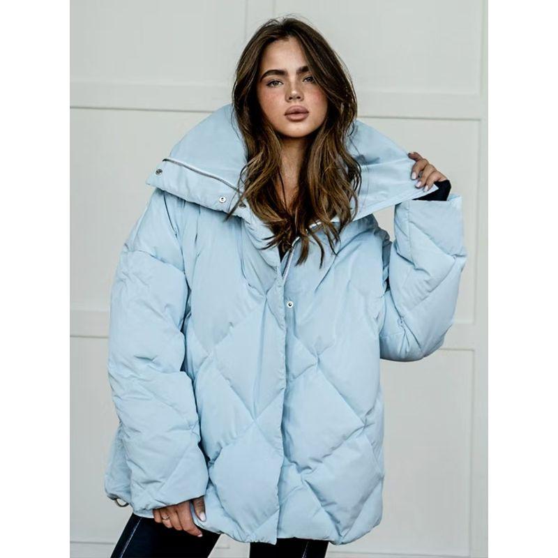 

Европейская и американская зимняя мода Свободное пальто на хлопковой подкладке с лацканами Однотонная ромбовидная куртка на хлопковой подкладке Верхняя одежда Куртка на хлопковой подкладке Sky Blue L