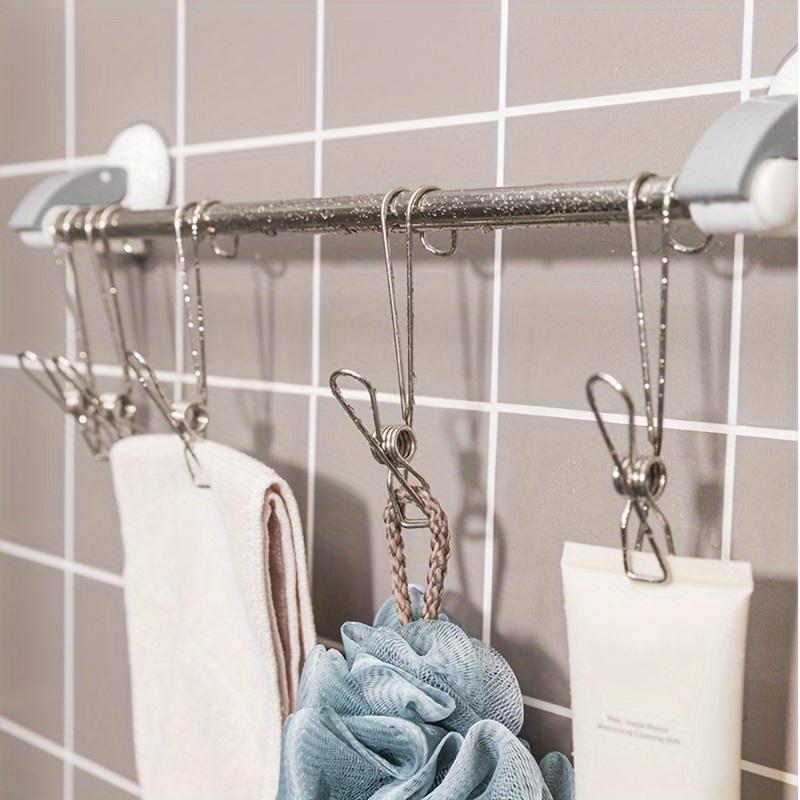 4 Pcs Stainless Steel Long Tail Clip with Hooks Metal Hanger Clips Clothes Pins for Hanging Outdoor Kitchen Office