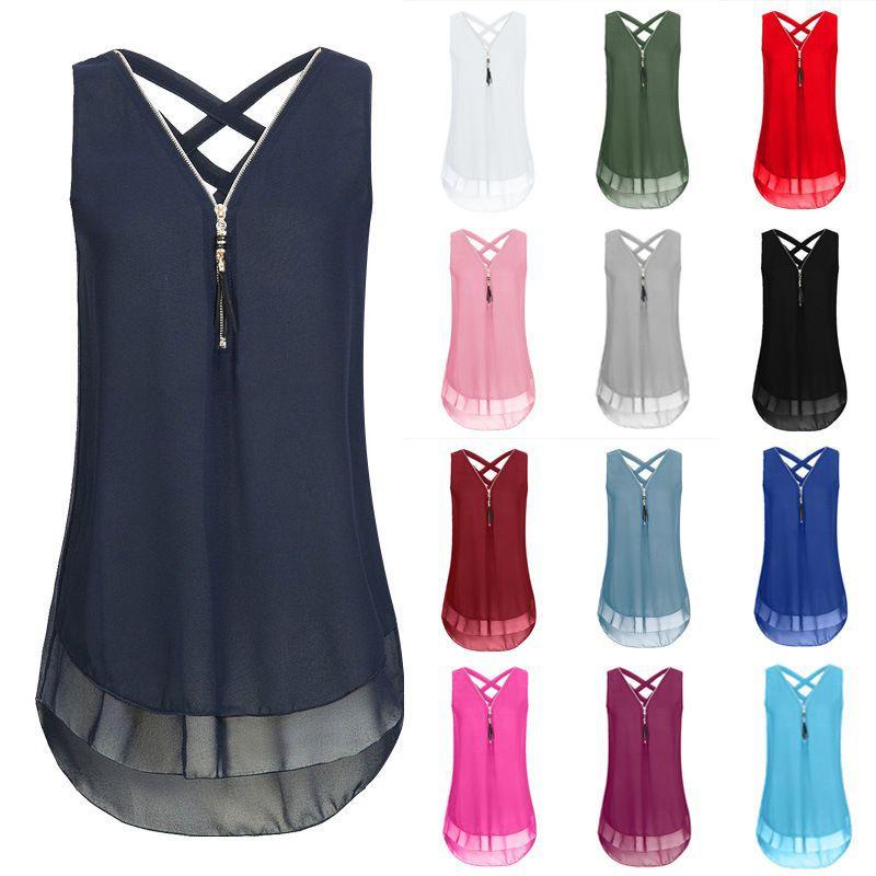 Stylish Women Sleeveless Vest With Cross Back Design And Convenient Front Zipper For Plus Sizes