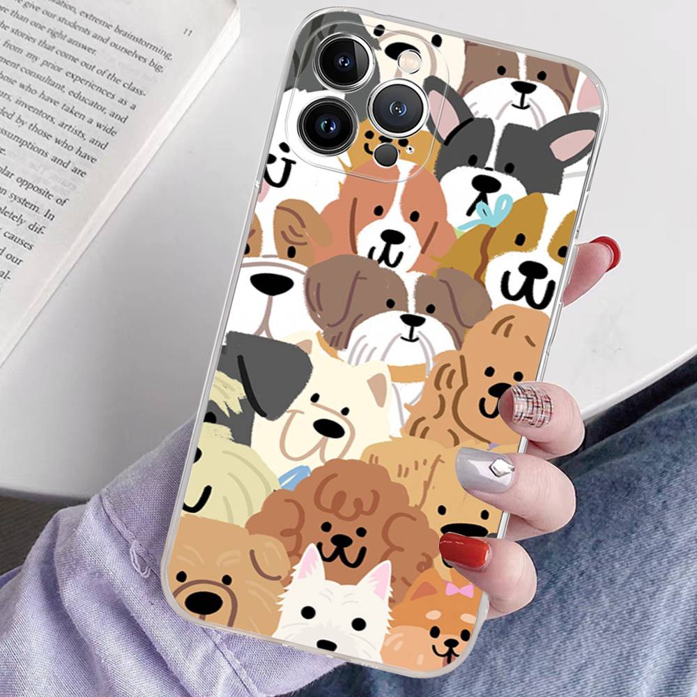Cute Cartoon Puppy Transparent Soft Phone Case For iPhone 15 12 14 16 17 13 Plus 11 Pro Max 13 Pro