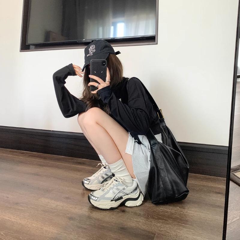 [+ LY] Seoul Blogger~ Space Silver Mesh Platform Casual Jogging Sneakers Female Daddy Shoes