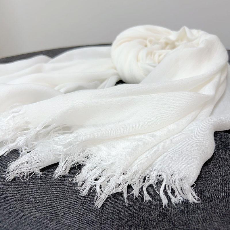 Popular Flax Plant Dyed White Scarf Summer Sunscreen Silk Silk Scarf Solid Color Cotton And Linen Shawl