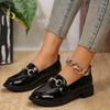 2024 Spring/Autumn Women’s Leather Shoes British Style Metal Chain Black Mary Jane Low Heels Ladies Casual Loafers Plus Size 43