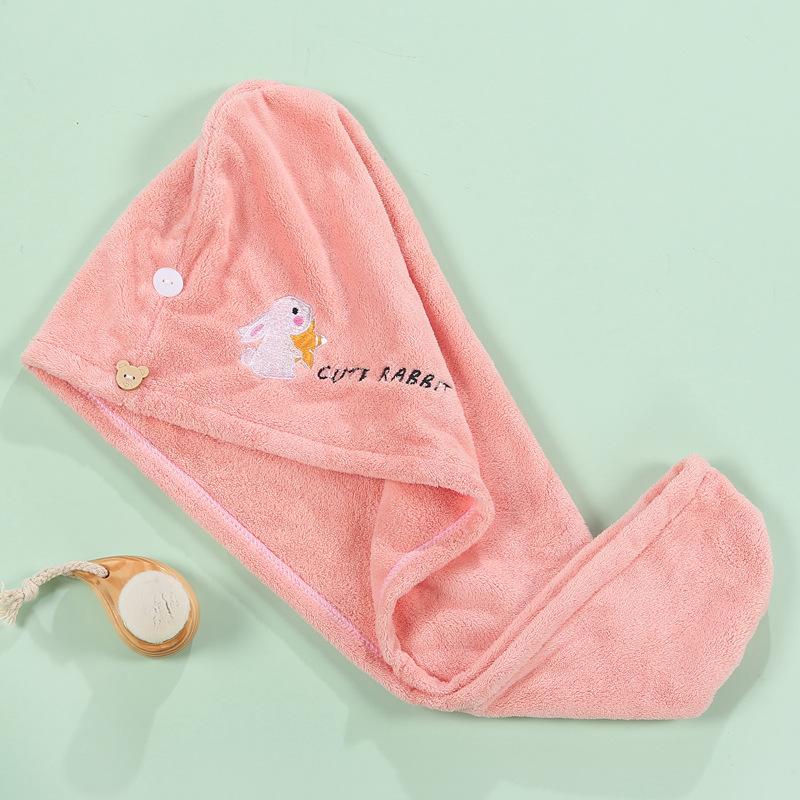 Women's Thickened Dry Hair Shower Cap Cartoon Embroidery Water Absorbent Triangle Hat