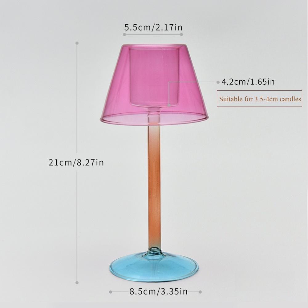 

European Colored Glass Candle Holder Creative Desk Lamp Shape Candle Holder Retro Living Room Dining Table Decoration Ornament