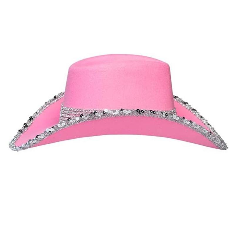 

Rhinestones Western Hat Glitter Princesses Hat Make Up Party Hat for Bridal Showers and Rehearsals рожевий