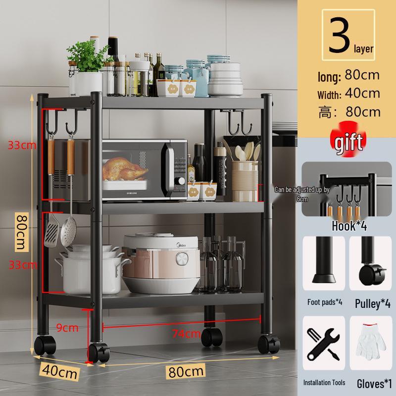 Multi-layer Floor-standing Kitchen Storage Rack for Pots and Microwave Oven