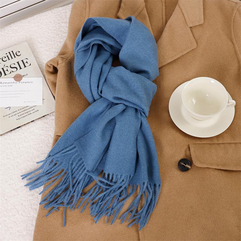 30*180cm Korea Styles Solid Color Cashmere Winter Warm Women Scarf Thicken Shawl Tassels Pashmina Hijab Wrap Windproof Foulard