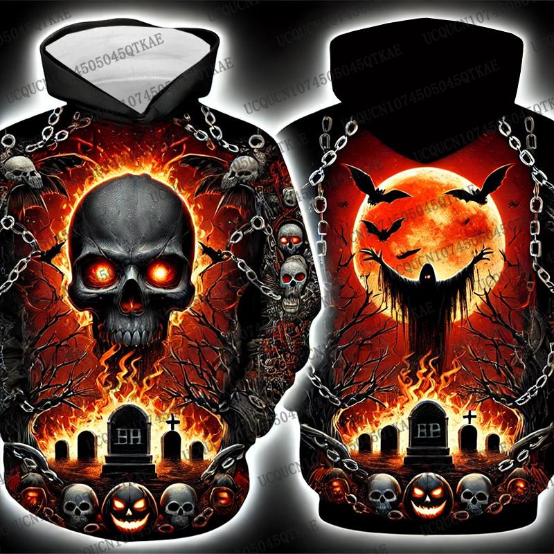 

Хэллоуин 2025 Толстовка Осень Зима Мужская Женская Оверсайз Повседневная Толстовка Тыква Скелет 3D Принт Унисекс Пуловер Толстовки 4XL