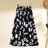 2025 Spring Black & White Midi A-Line Skirt: Women's Drape Pleated Design