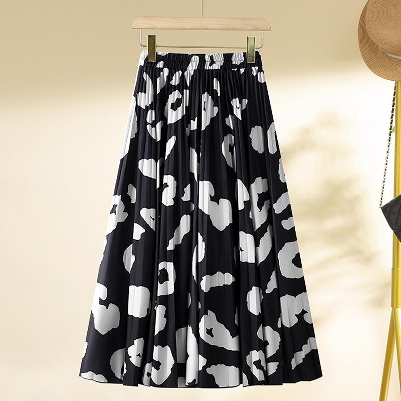 

2025 Spring Black & White Midi A-Line Skirt: Women s Drape Pleated Design One Size [Recommended for 85-145 Jin] чорний
