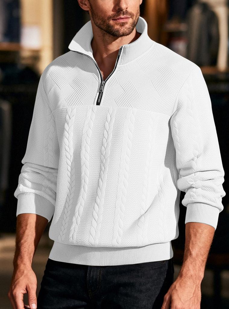 Men S Casual Vintage Half Zip Knit Sweater Loose Fit Long Sleeve Pullover