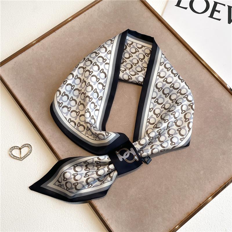 New Elegant Women's Slender Scarf Soft Satin Lightweight Chic Print Design for Spring Summer Versatile Neck Collar Accessory