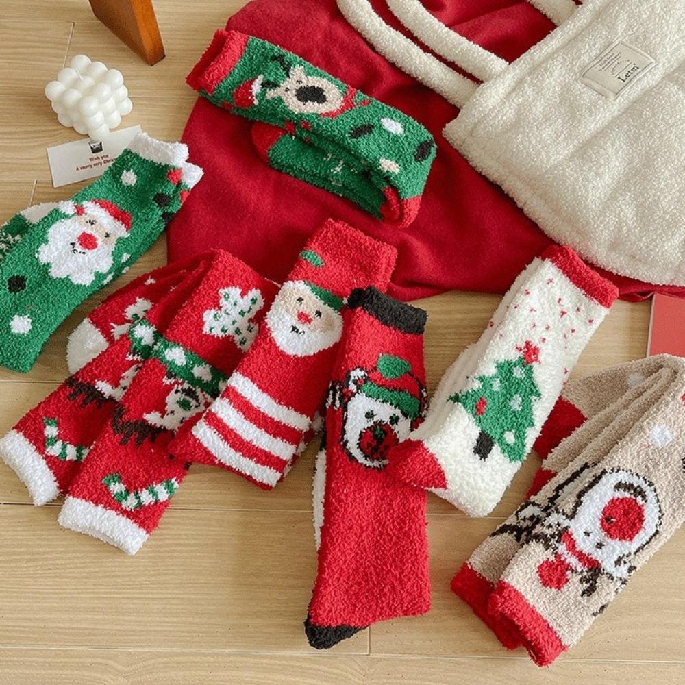Lang julestrømpe Korallfleece Fortykket Gulvsokker Vinter Varm Fluffy Sokker For Kvinner