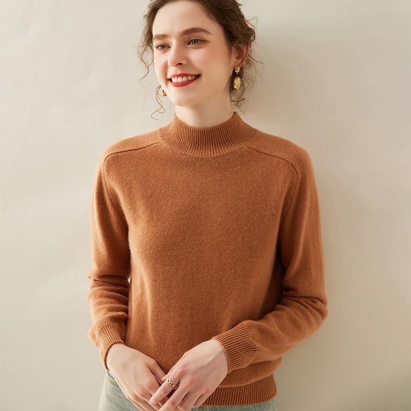 Women's Cashmere Sweater: Thickened Half-High Neck Knitwear, Solid Color, Soft and Warm for Autumn/Winter