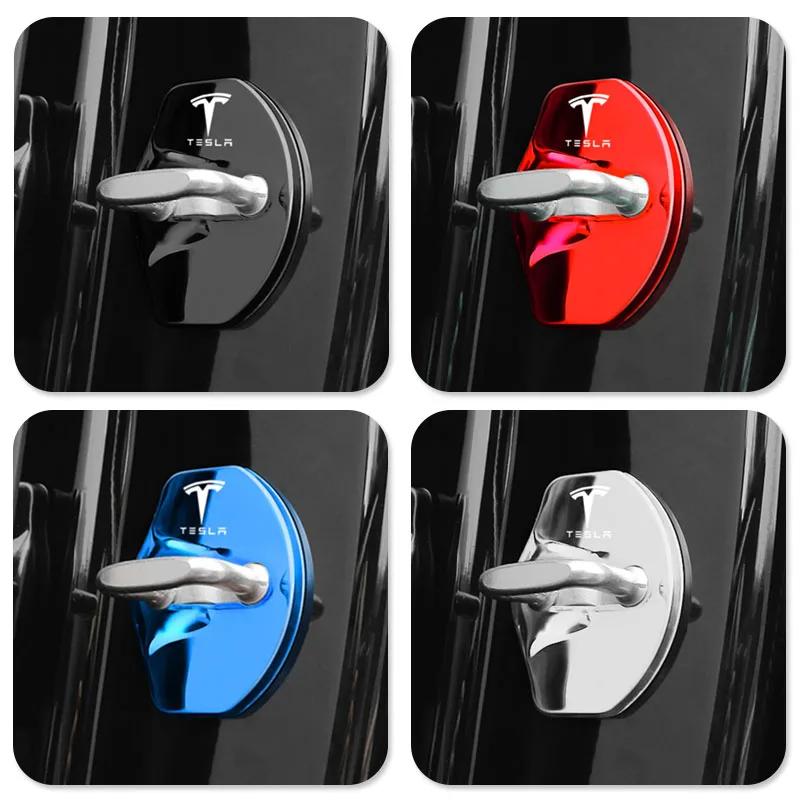 AGLNX1 4Pcs Car Door Lock Cover Protector Sticker For Tesla New Model Y Juniper 2025 Model 3 Model S Model X SpaceX Cybertruck Roadster
