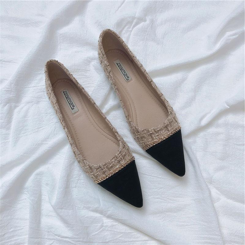 Fashion Ladies Flat Shoes 2025 Pointed Toe Pumps Ladies Metal Color Block Flat Shoes Soft Sole Non-slip Women's Shoes