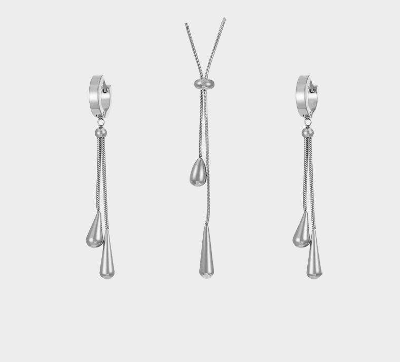Minimalist Titanium Teardrop Pendant Necklace & Earrings Set