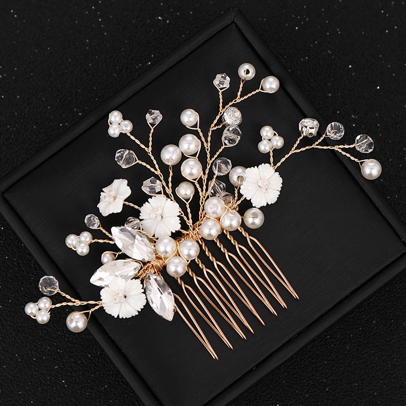 

Свадебные гребни для волос ручной работы с золотыми кристаллами и жемчугом, аксессуары для волос для свадебных головных уборов, гребни для женщин, свадебные украшения для волос, головные уборы