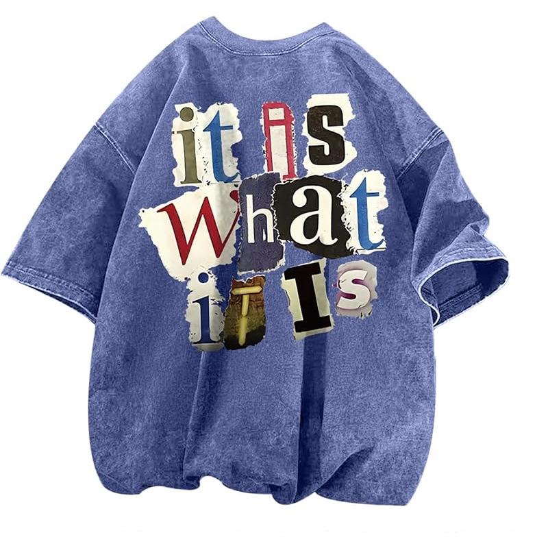 Washed Retro Cotton 230Gmen'S Graphic Tees Funny Letter Printing Vintage