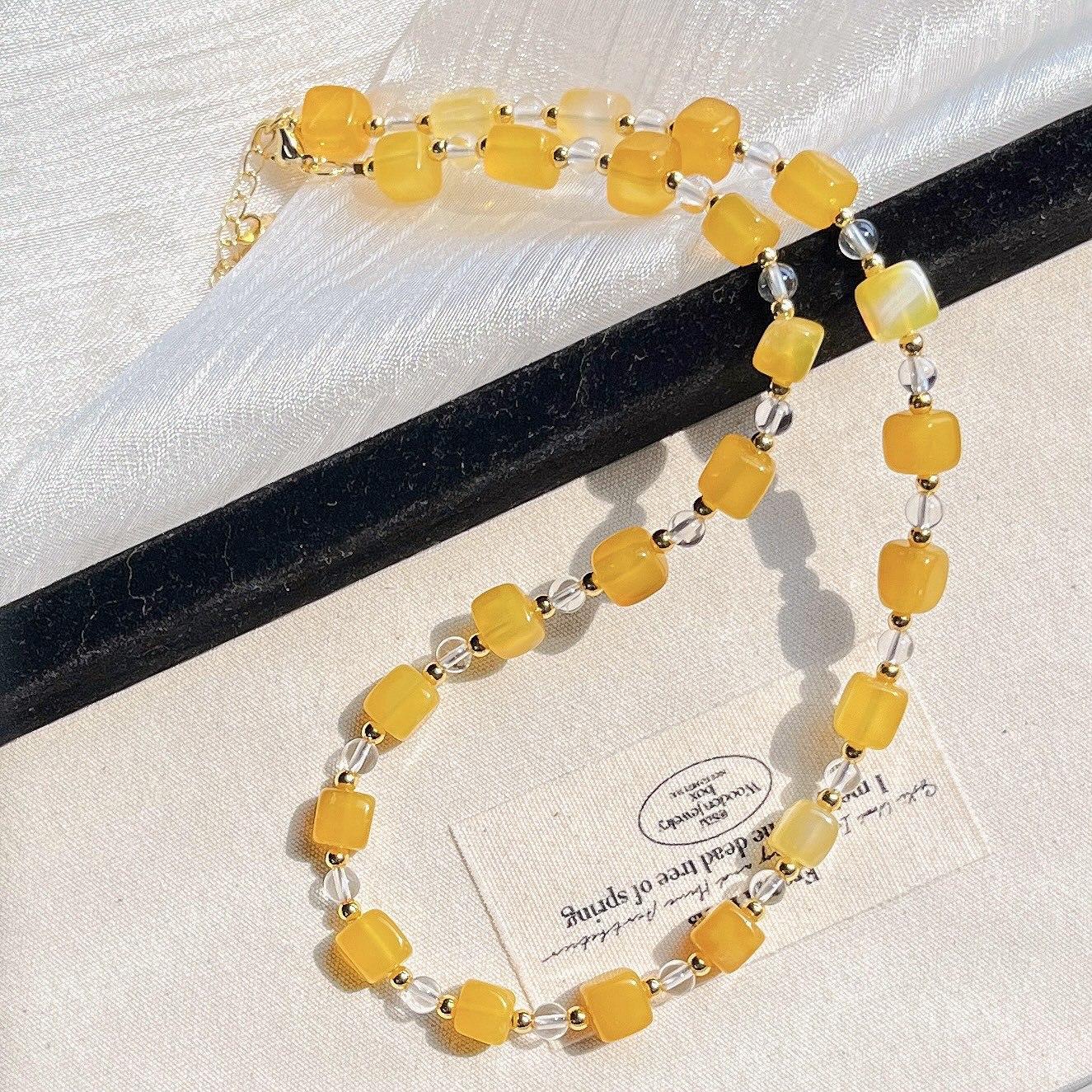 Maillard Natural White Crystal Citrine Sugar Cube Clavicle Chain Necklace