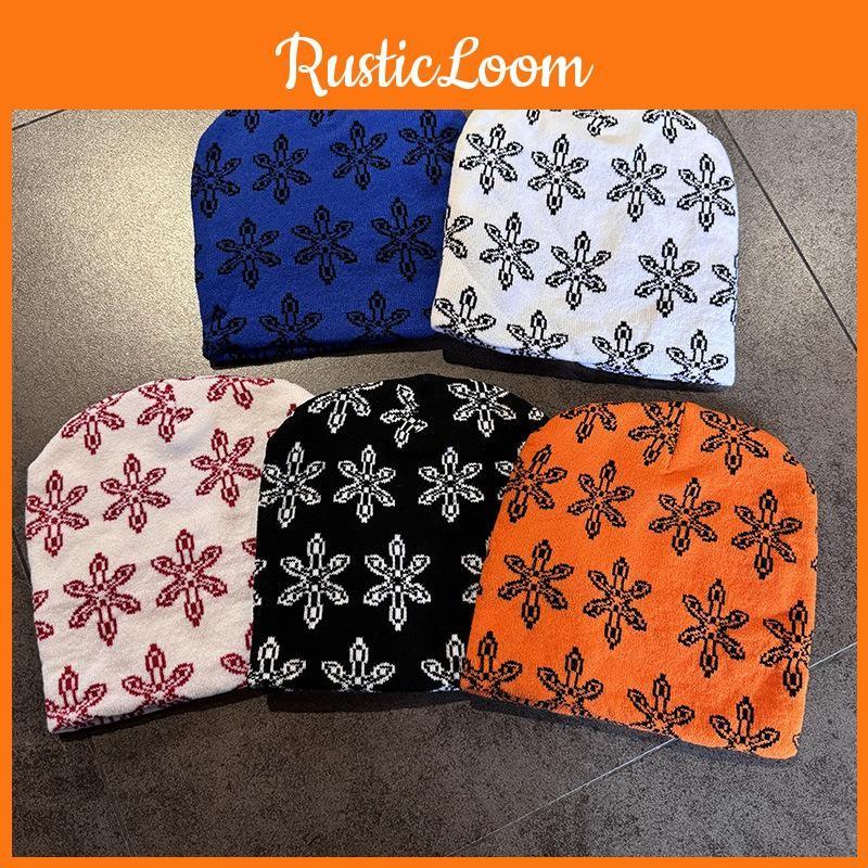 Double Floral Pattern Sided Knitted Hat Ear Protection Hood Cap For Outdoor Use