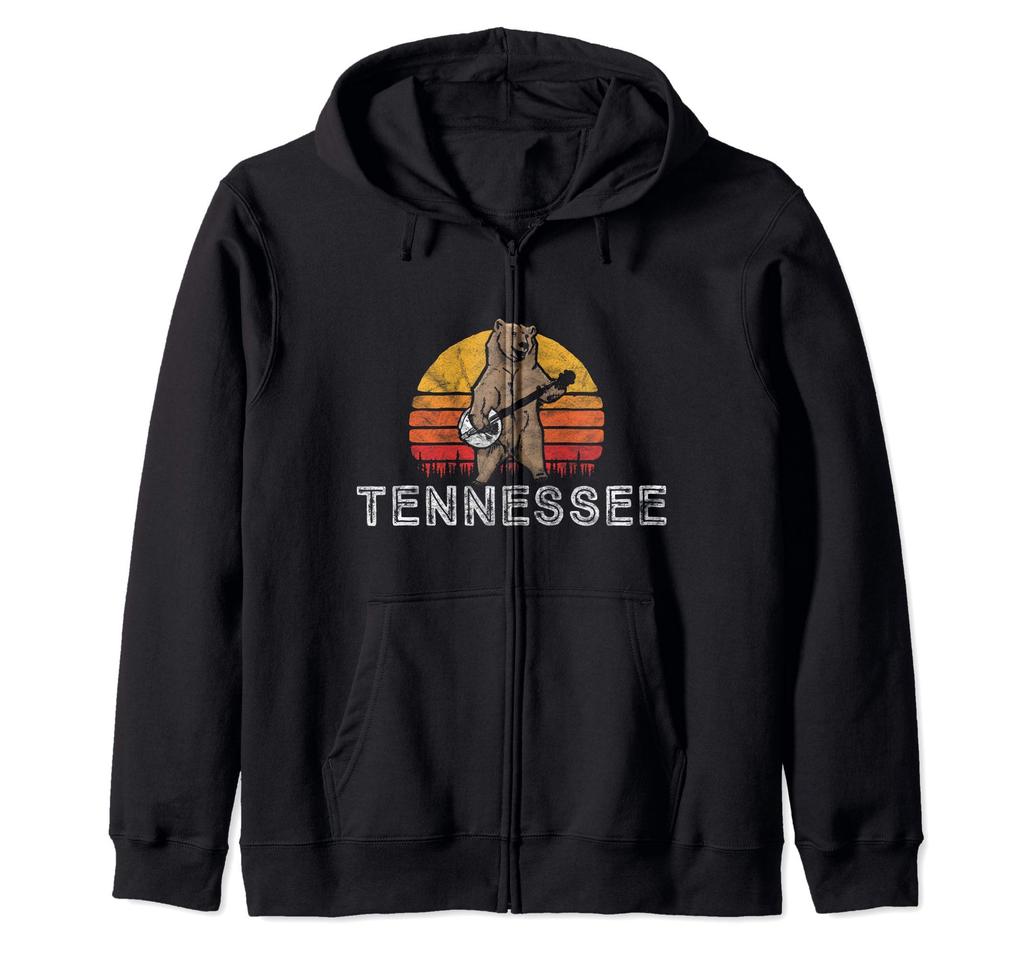 Tennessee Bluegrass Banjo Bär Lustig Retro Zip Hoodie